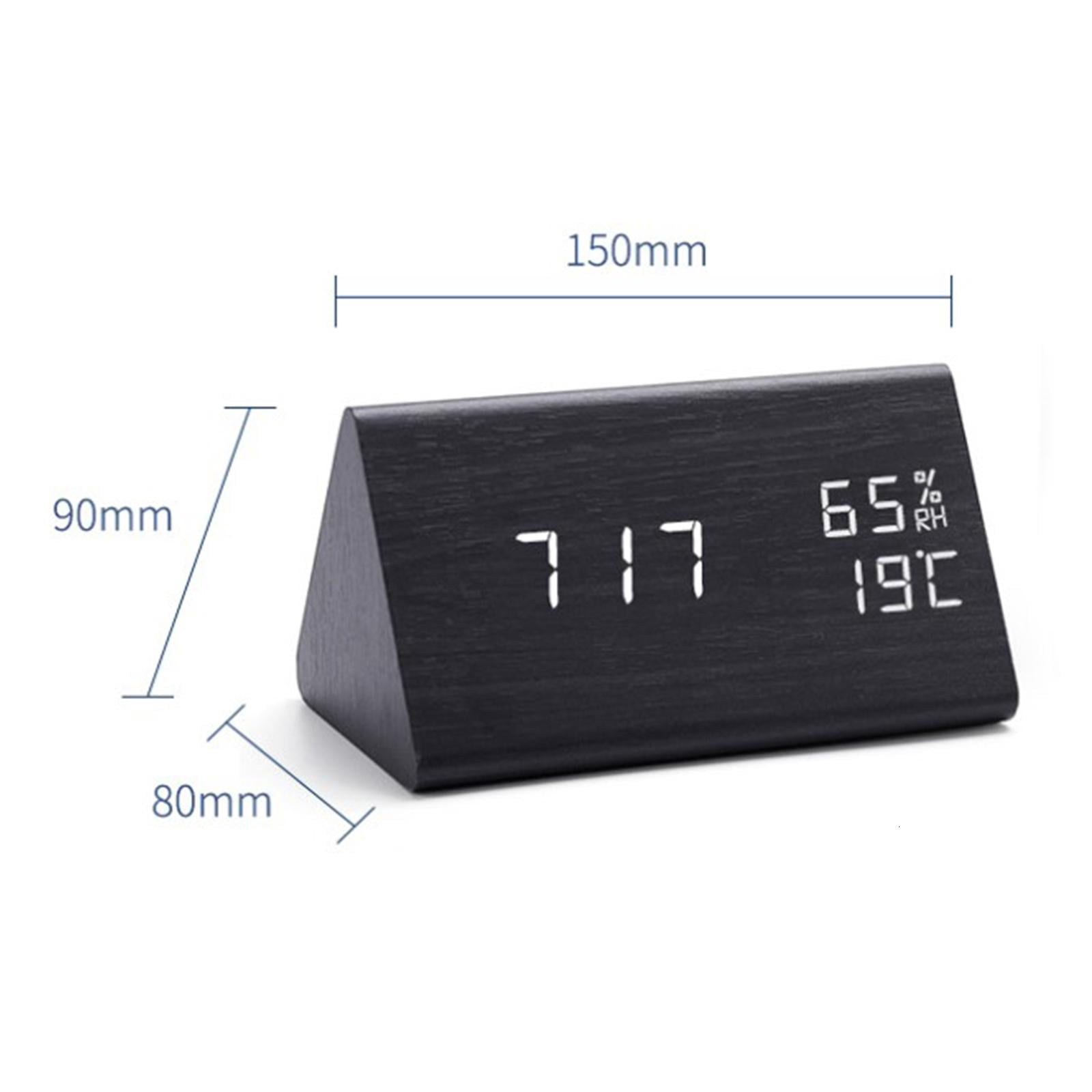 Giaone Digital Clock Wood Triangular Led Alarm Clock Table Humidity Temperature for Home Bedroom Office Desktop Decor Gift Supplies