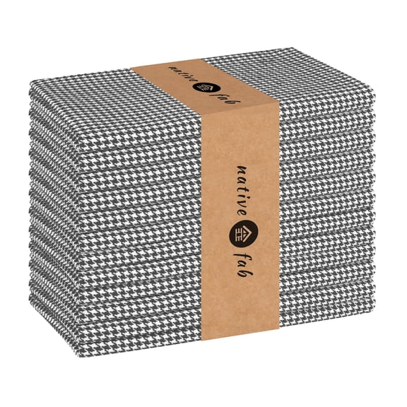Native Fab Reusable Houndstooth Cloth Napkin 16x16 Cotton Set of 12 - Gray