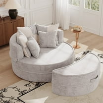 LEHZROAJ Oversized Chenille Upholstered Sofa with 5 Pillows,Round Chaise Lounge Chair for Living Room(Gray)