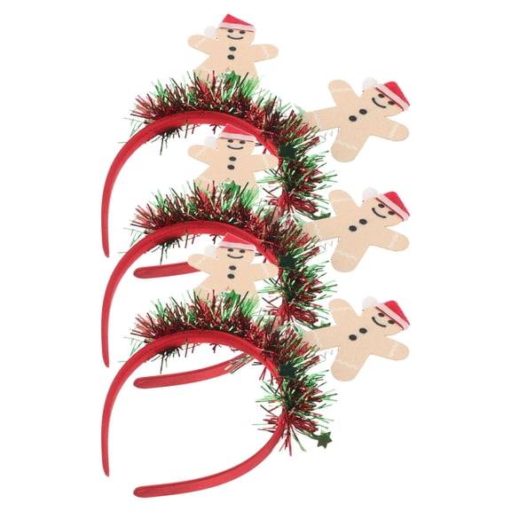 TEHAUX 3Pcs Gingerbread Headbands Festive Hair Accessories for Christmas Party Favors Multi Color