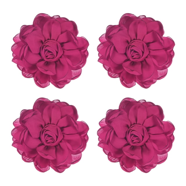 Uxcell 4 Paquete de Broches y Pines de Rosa para Mujeres, Pines de Solapa Delicados de Tela de Satén, Grandes Flores de Camelia, Clips de Rosa Roja