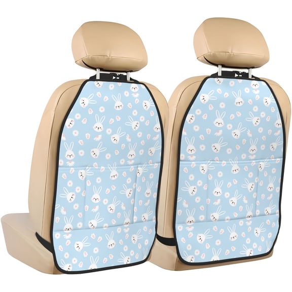 Kdxio Cute Bunny Print 2 Pack Car Kick Mat Seat Cover Back Protector Mat with Pockets for Organizer Backseat Protector and Storage Anti Kick Pad for Vehicles