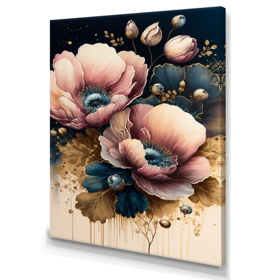 Designart Bold Pink And Blue Poppy Flowers I Canvas Wall Art