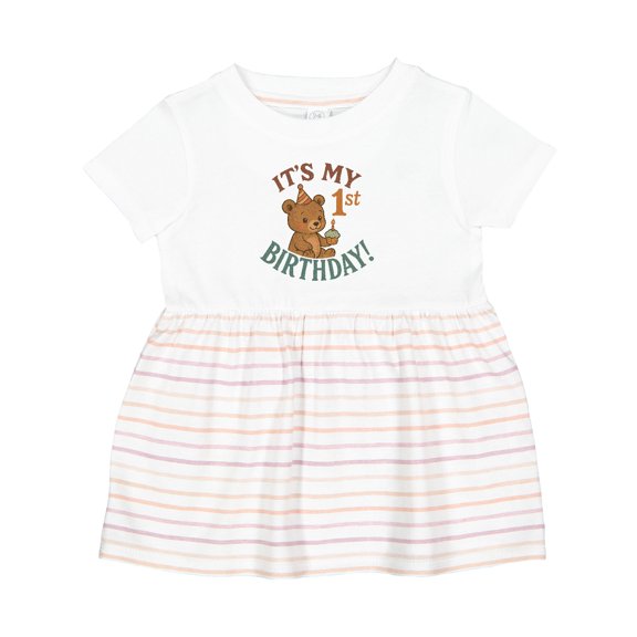 Inktastic Cute Teddy Bear 1st Birthday Celebration Girls Baby Dress