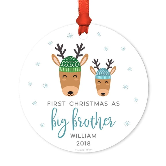 Koyal Wholesale Custom Sibling Family Metal Christmas Ornament, First Christmas as Big Brother William 201918, Holiday