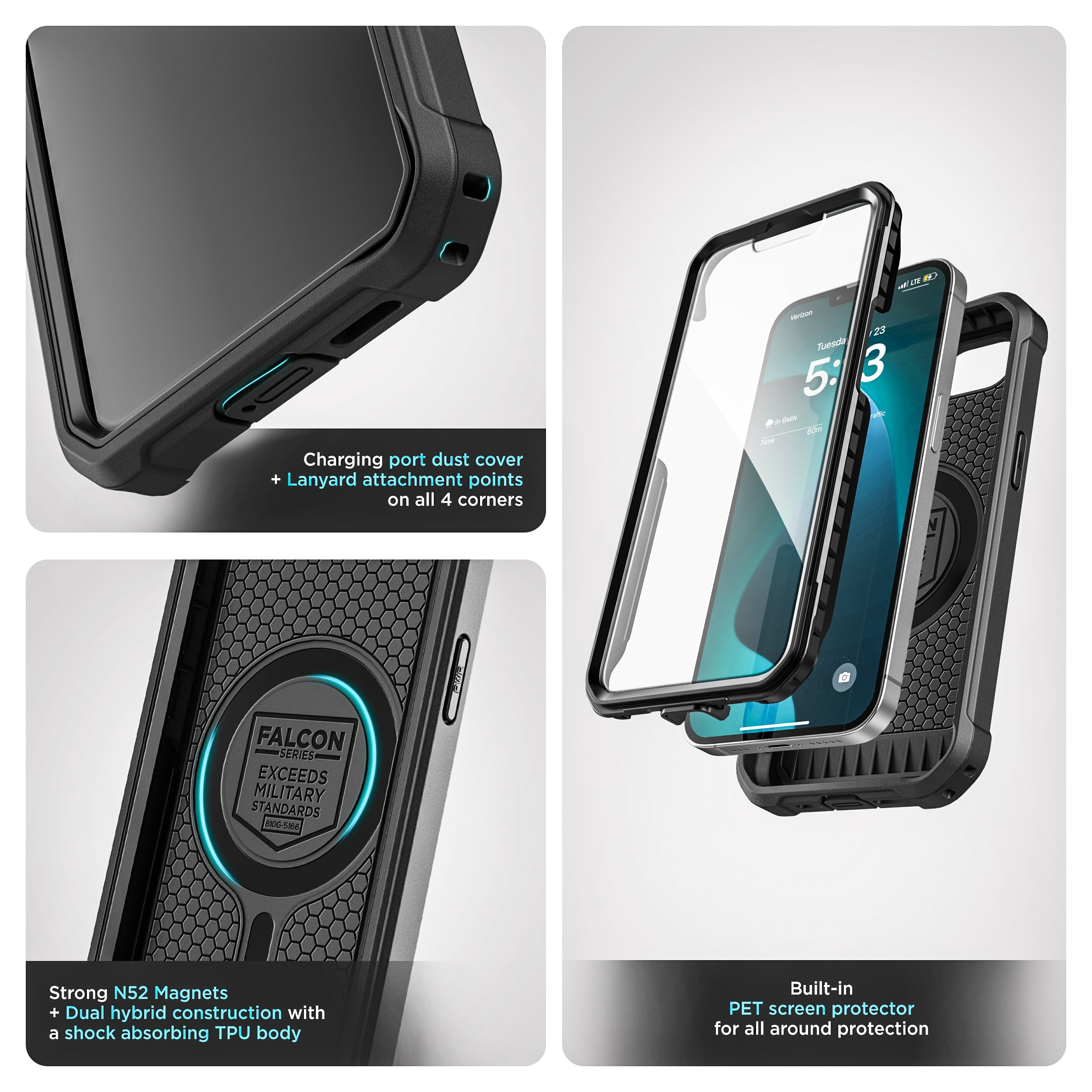 Encased Protective Case for iPhone 16e with Belt Clip (2025) Full-Body Case with Built-In Screen Protector and Phone Holster (Compatible with MagSafe) Black