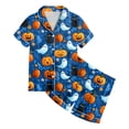 thumbnail image 5 of Kakishop Big Girls Button Down Sleepwear Short Sleeve With Shorts 2PCS Pajama Halloween Sets Casual Lapel Loungewear Patterns Printed (Blue,10-11 Years), 5 of 6