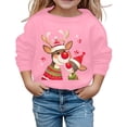thumbnail image 2 of Crewneck Sweatshirt Girls Festive Print Crew Neck Sweatshirt Long Sleeve Pullover Hoodless Top Pink 9-10 Years, 2 of 4