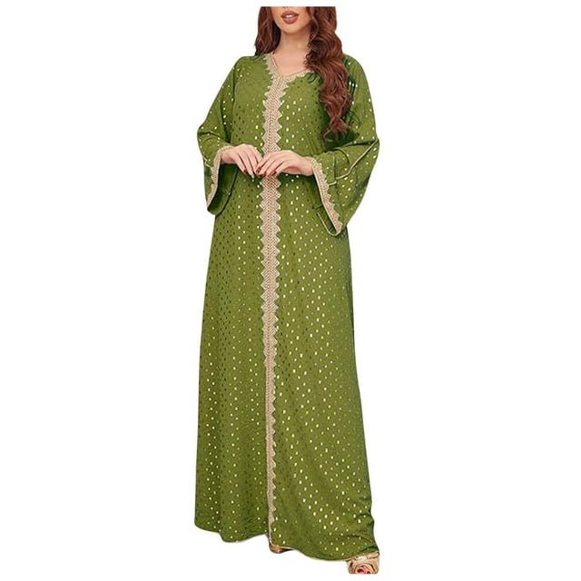Lixiuxyad Lady's Gold Stamped Muslim Dubai Gown Green