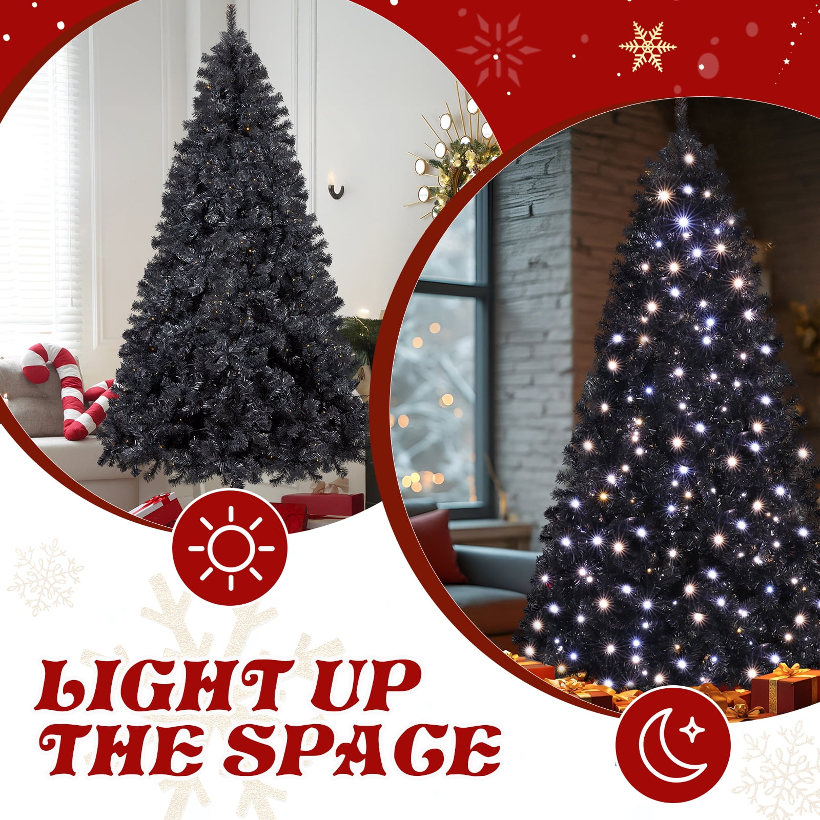 Astoutdoor 7.5 ft Pre-lit Artificial Christmas Tree, Hinged Xmas Pine Tree with 1350 Branch Tips, 400 Lights and Remote Control, Black