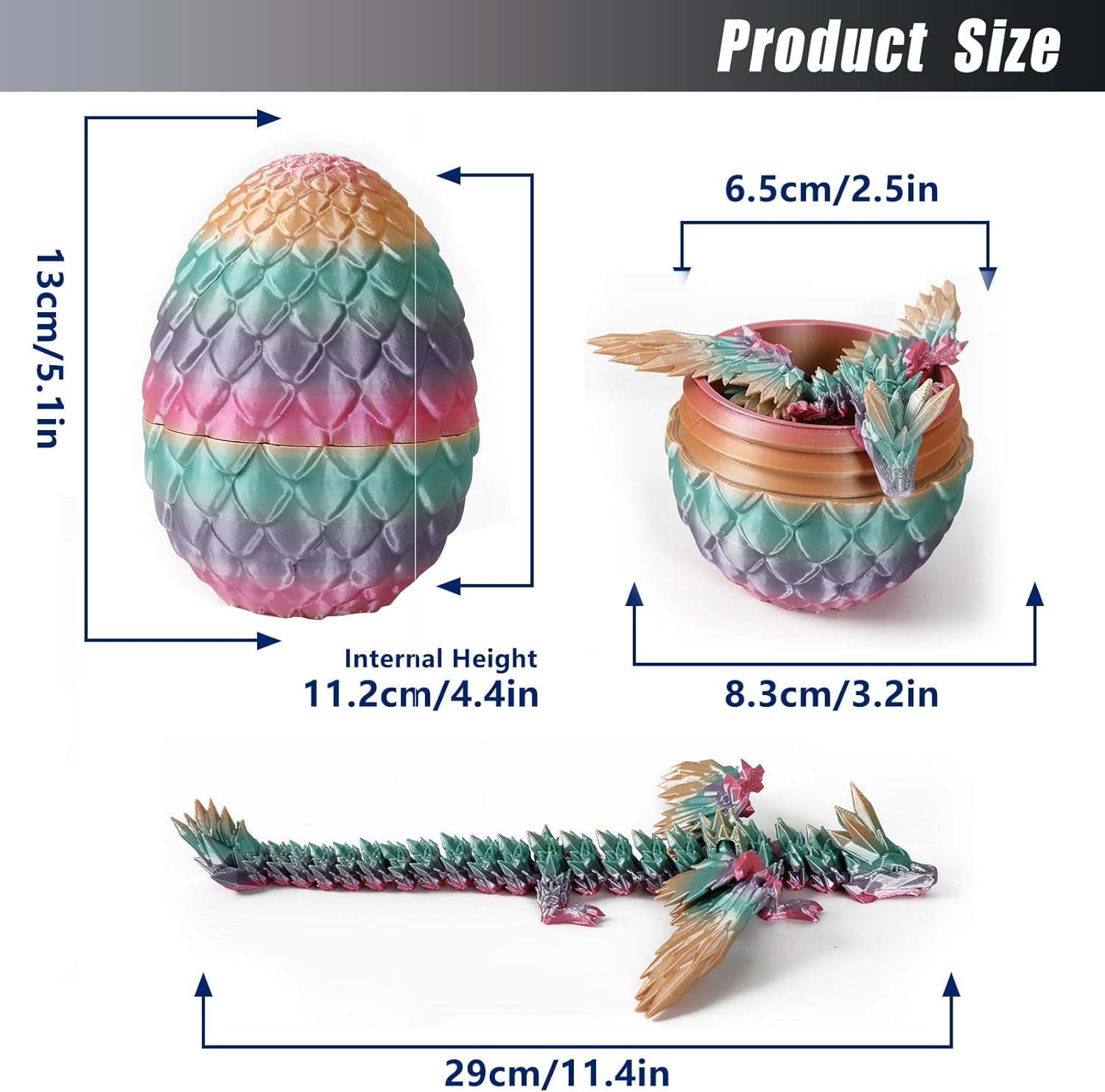Home Office Desk Decor3D Printed Dragon Egg Crystal 3D Dragon Fidget Toys for Adult Articulated Dragon Egg Surprise Dragon Gifts,2pcs