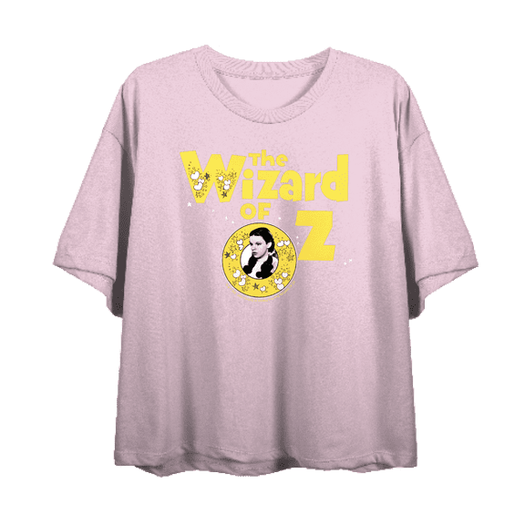 Wizard Of Oz Dorothy Vintage Logo Women's Pink Crew Neck Short Sleeve Crop Tee-XS