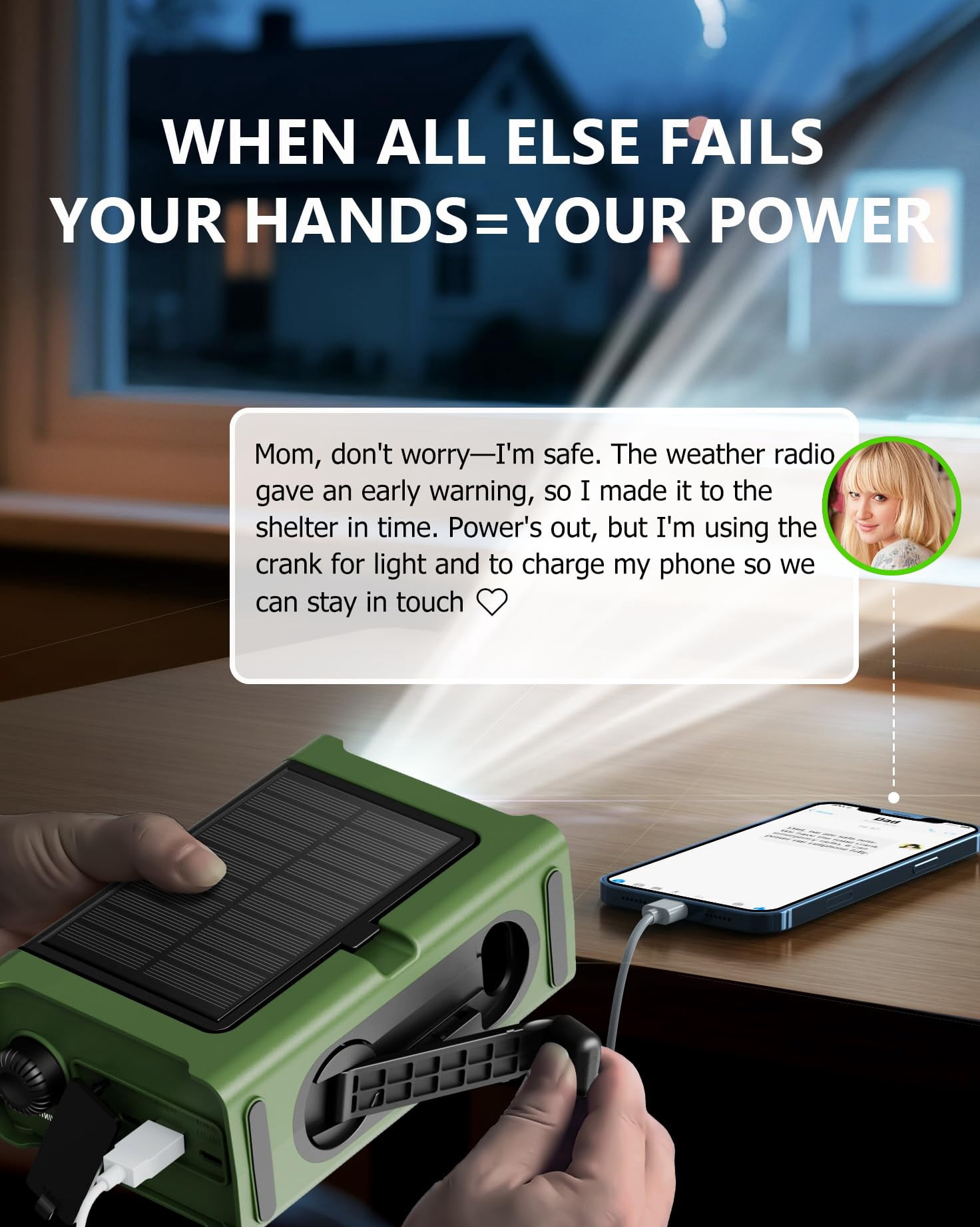 Emergency Weather Radio With Large Solar Panel  Efficient Hand Crank & Real 12000mah | Am/fm/noaa Bands Led Flashlight Reading Lamp Sos Alarm Phone For Camping Emergencies