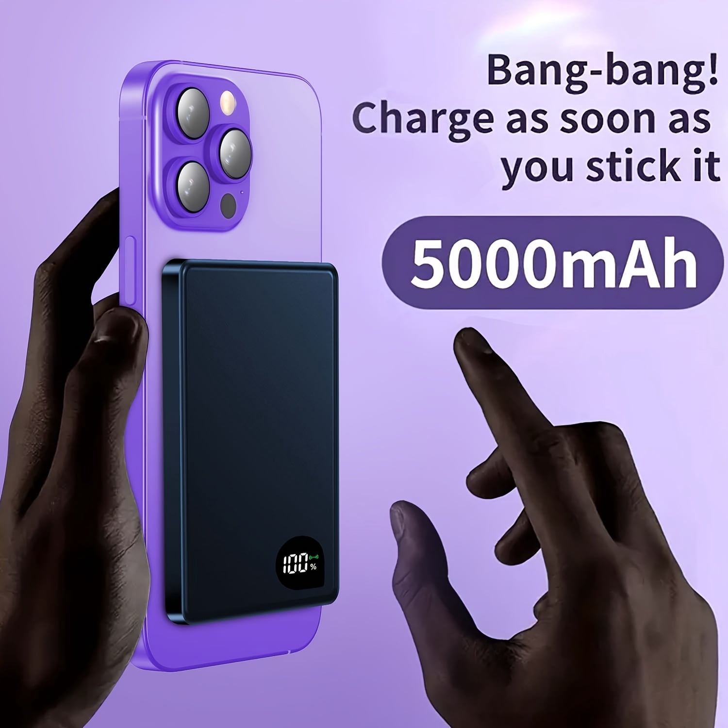 Magnetic Slim Portable Charger, 5000mAh Wireless Power Bank Battery Pack with LED Display And Comfortable Grip Only for iPhone 17/16 Pro/16 Pro Max/15/14/13/12 Series