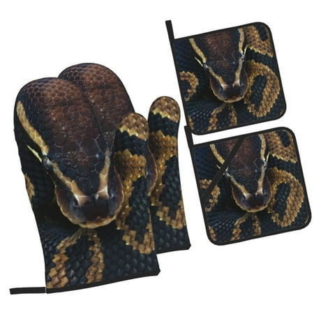 

Tebeau Ball Phyton Snake Print 4 Pcs Oven Mitts and Pot Holders 500°F High Heat Resistant Kitchen Oven Mitts with Pot holders Long Oven Mitts for Baking and Cooking