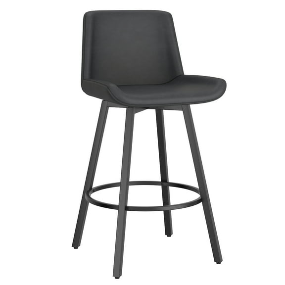 Modern Faux Leather 26" Swivel Counter Stool Set of 2 Vintage Charcoal and Black