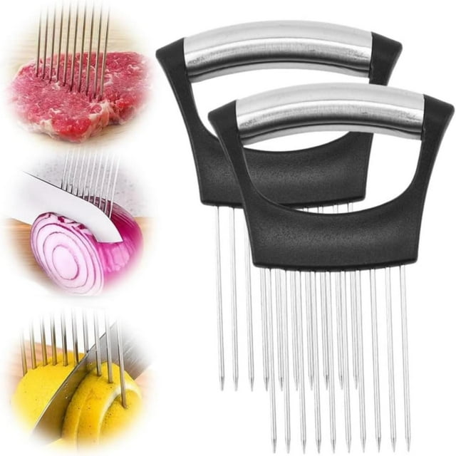 1PC Potato Fry Cutter Onion Holder For Slicing Stainless Steel Onion Cutter Lemon Slicer Vegetable Cutter Kitchen Chopper Slicing Assistant Tool For Onion Potato And Tomato Lemon (2 PCS)