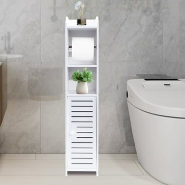 PinkSheep Bathroom Storage Cabinet with Doors and Shelves, Toilet Paper Roller Holders Free Standing Organizer for Small Spaces, White