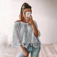 thumbnail image 4 of Women Lace Embroidered Blouse Batwing Short Sleeve Peplum Loose Casual Top Gray M, 4 of 7