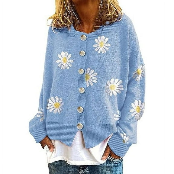 utcoco 90s Women's Vintage Daisy Flower Autumn and Winter Cardigan Sweater