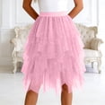 thumbnail image 2 of Rotm Ruffle Skirt Skirts for Women Tulle Mesh Elastic Waist Pleated Mini Skirt Solid Color Tiered Party Trendy Tutus Pink,S, 2 of 7
