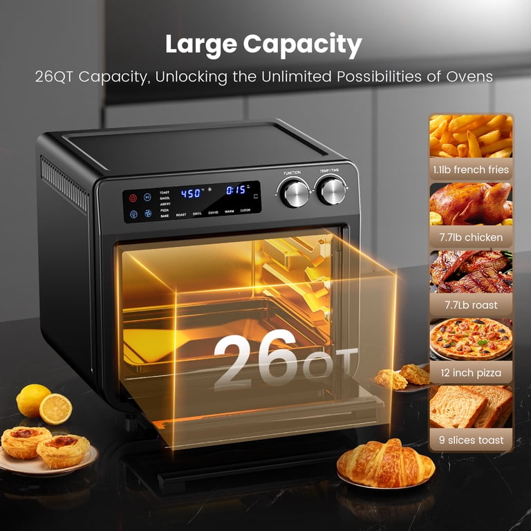 Euroto 26.8 QT Air Fryer Toaster Oven – 24-in-1 Multi-Function Countertop Oven | 1800W, Silver Stainless Steel