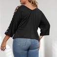 thumbnail image 7 of Htigea 3/4 Sleeve Tops for Women Summer V-Neck Cropped Tshirt Plus Size Casual T Shirt Solid Color Bracelet Sleeves Tees Black,XL, 7 of 7