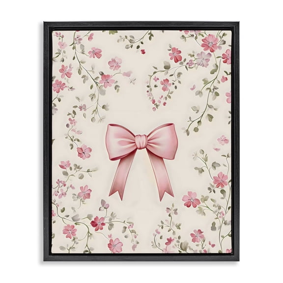 Stupell Industries French Country Girly Ribbon Bow Black Floating Frame Canvas Art, 17 x 21, by Arlington Prints