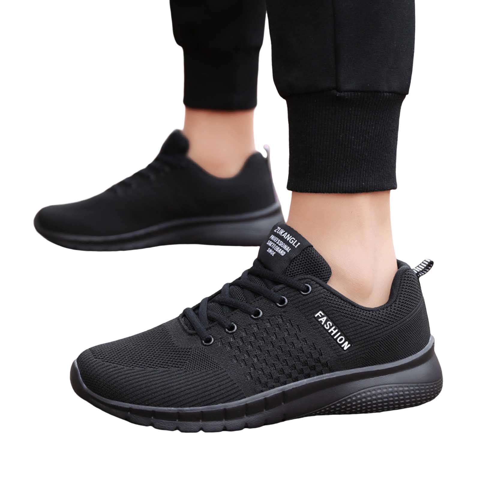 Caqnni Mens Running Shoes Tennis Sneakers Walking Gym Workout Athletic Breathable Jogging Sport Casual Shoe (Black,45)