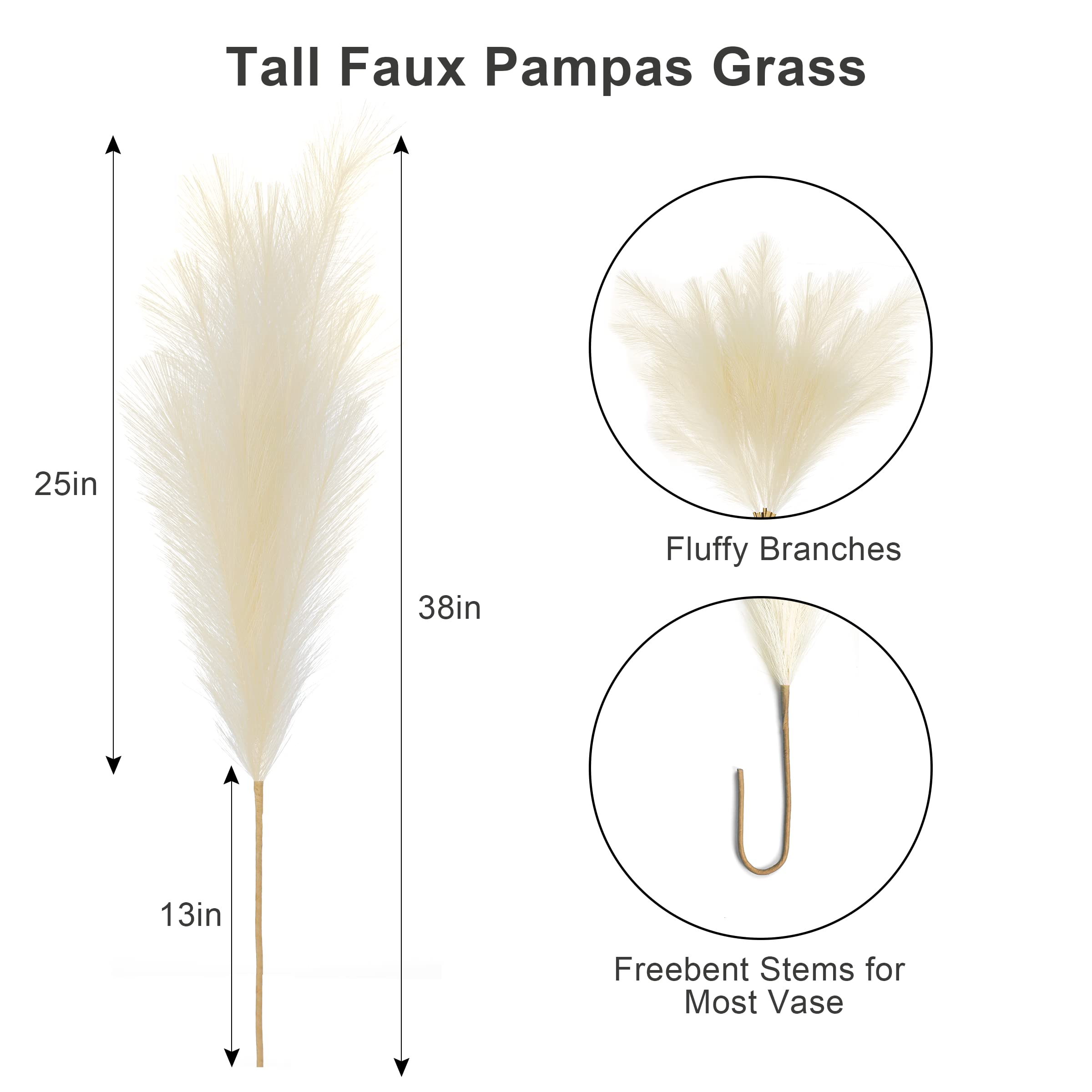 Tetou Artificial Pampas Grass, 38 inches, 8-Pack, Beige photo 6