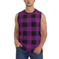 thumbnail image 3 of Uemuo Purple Black Plaid Pattern Men's Sleeveless T-Shirt,Muscle Athletic Tank Top, Moisture-wicking Quick-dry Breathable Classic Tee Top for Gym Run Outdoor Sports-Medium, 3 of 8