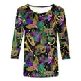 thumbnail image 4 of Jsaierl 2025 Shirt 3/4 Sleeve Mardi Gras Womens Fancy Blouse Carnival T-shirts Mask Print Tunic Theme Party Round Collar Tee, 4 of 5