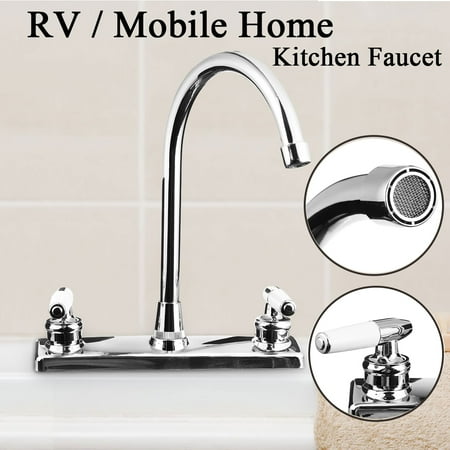 Double Handle Basin Spout Sink Bathroom Faucet 2 Hole Kitchen Cold