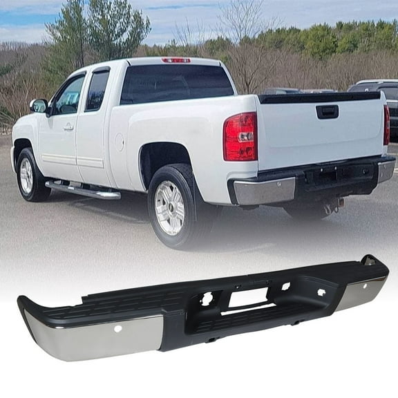 Genrics Rear Bumper Steel Complete Chrome with Rear Park Assist Replacement for Chevy Silverado & GMC Sierra 1500 2007 2008 2009 2010 2011 2012 2013 GM1103148 20899360