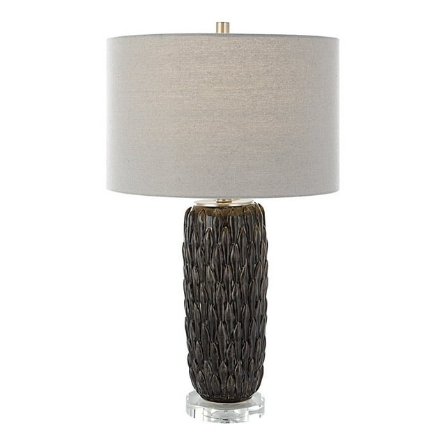 Uttermost Lampe de Table Texturée en Céramique et Cristal en Gris