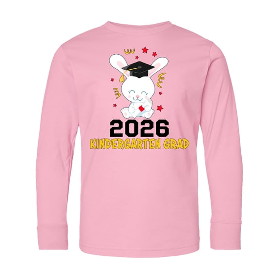 Inktastic 2026 Kindergarten Grad with Cute Rabbit Long Sleeve Youth T-Shirt