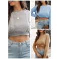 thumbnail image 3 of Camiseta mujer, Suéter corto para mujer Cuello en O Manga larga Cable Suéteres casuales Abanopi Aqua/Pequeña, 3 of 7