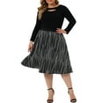 thumbnail image 2 of Agnes Orinda Women's Plus Size Party Metallic Sparkle Sequin Spring Fall Skirt 3X Silver, 2 of 5
