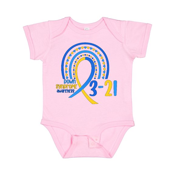 Inktastic 3-21 World Down Syndrome Day Blue and Yellow Rainbow Ribbon Boys or Girls Baby Bodysuit