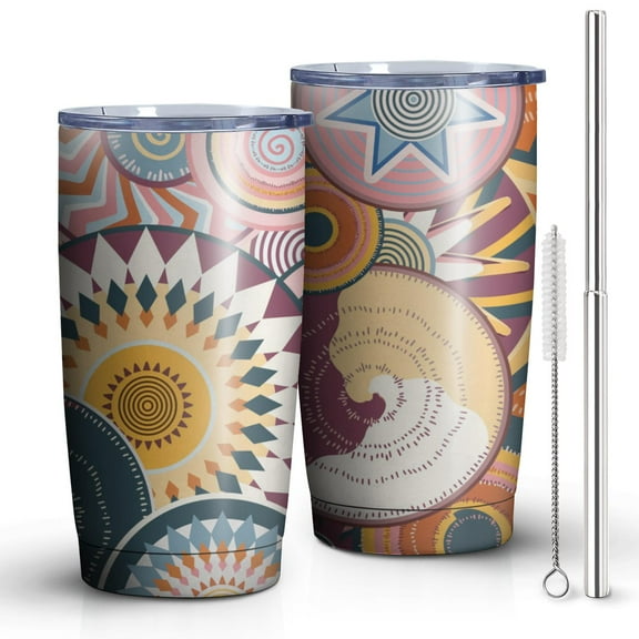 20oz Tumbler with Lid and Straw Stainless Boho Steel Vacuum Insulated Water Coffee Tumbler Cup, Double Wall Vacuum Insulated Travel Mug Reusable Tumblers for Ice Drinks, Hot Beverage