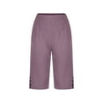 thumbnail image 5 of TQWQT Purple Linen Capri Pants for Women Bermuda Shorts Knee Length Elastic Waist Lightweight Shorts Dressy Casual Pedal Pushers with Pockets Purple XXL, 5 of 7