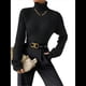 thumbnail image 1 of Suéter de Punto Acanalado con Cuello Alto para Mujer, Ropa de Moda. Negro L, 1 of 10