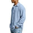thumbnail image 4 of Dwellite Men's Waffle Button Down Shirt Casual Long Sleeve Shirts Trendy Solid Color Shirt Light Blue M, 4 of 7