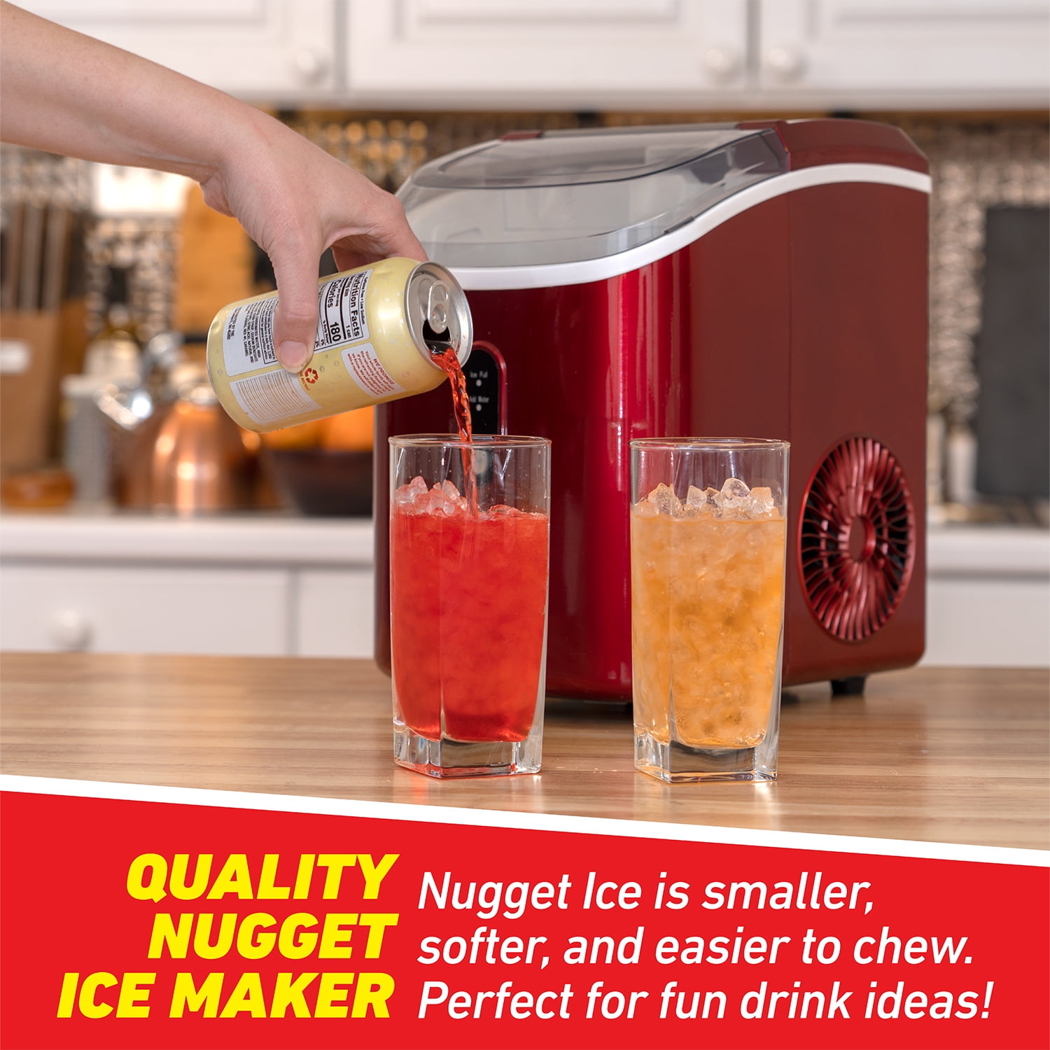 Deco Chef Countertop Ice Maker, 33LB per Day, 1-Click Auto Operation, Red
