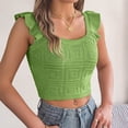 thumbnail image 2 of FAIWAD Women's Ribbed Knit Crop Top Ruffle Cap Sleeve Mesh T-Shirts Summer Crochet Slim Stretch Trendy Tank Tops, 2 of 7