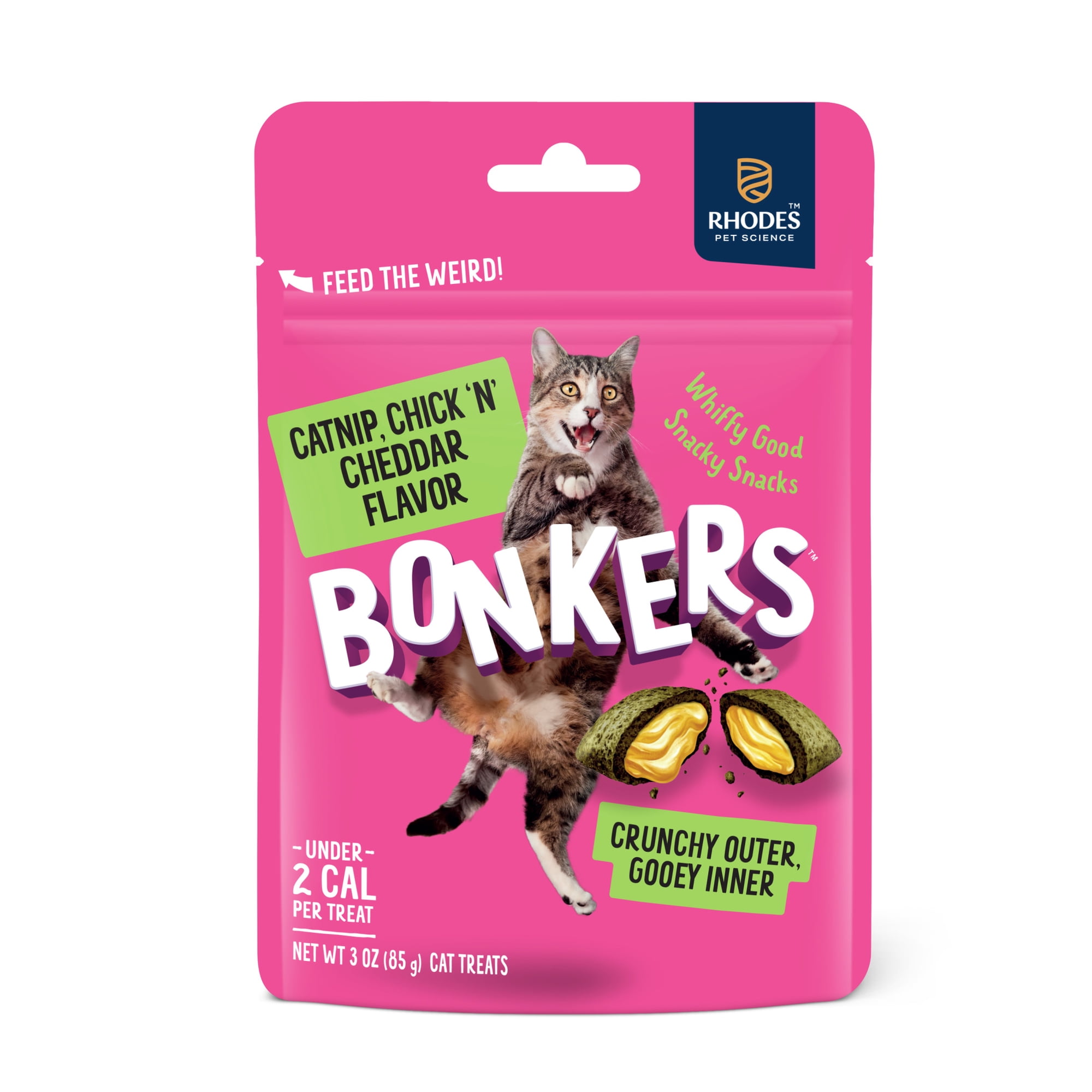 BONKERS Bites Catnip & Chick 'N' Cheddar Flavor Crunchy & Soft Treats for Cats, 3oz Bag