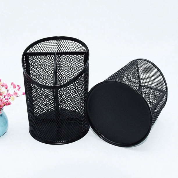 Lot De 4 Pots à Crayons En Métal Maillé - Organisateur Bureau, Rangement Stylos, Maquillage, Noir