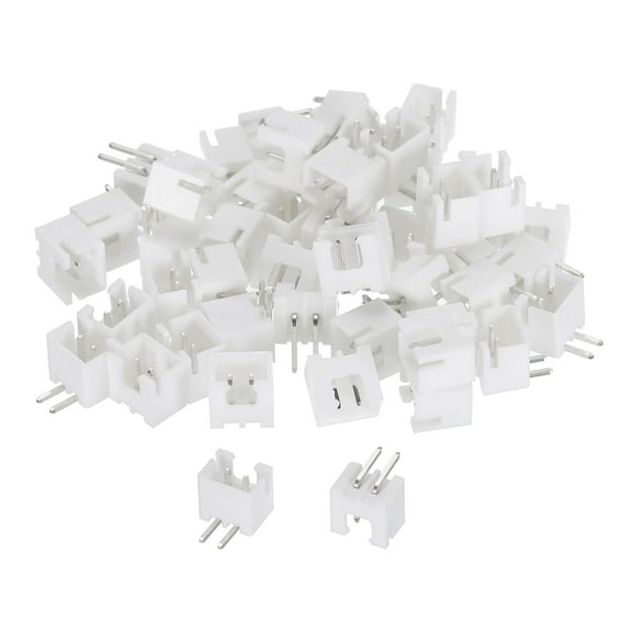 2.54mm Connector 2 Pin Male Adapter Right Angle Pin Header White Socket for Wire to Board Connection, 50 Pack