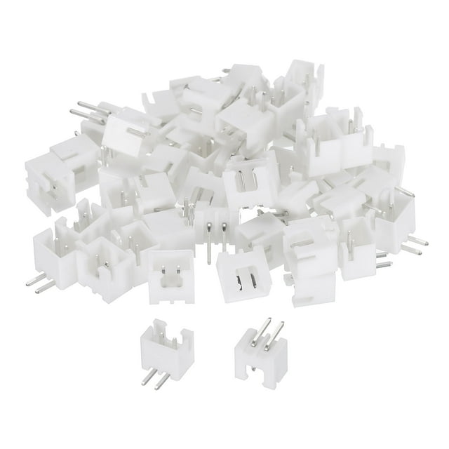 2,54mm Conector 2 Pasadores Macho Adaptador Recto Ángulo Pasadores Encabezado Blanco Zócalo para Cable a Placa Conexión, Paquete de 50