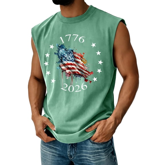 GrmtClth American Flag Tank Tops Men 4th Of July Shirt 250th Anniversary Usa Shirt Celebration Sleeveless 1776-2026 250th Birthday Muscle Independence Day Top Green M